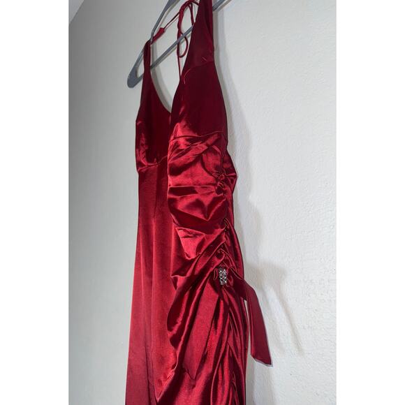 Y2K Asymmetrical Dark Romantic Sexy Bombshell Red Halter Midi Slip Dress Medium - Picture 6 of 9